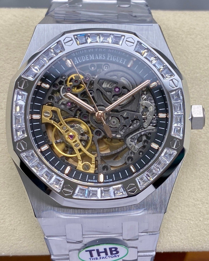 Royal Oak 41mm Openworked 15407 SS Diamonds Bezel THBF 1:1 Best Edition on SS Bracelet SA31323 Super clone