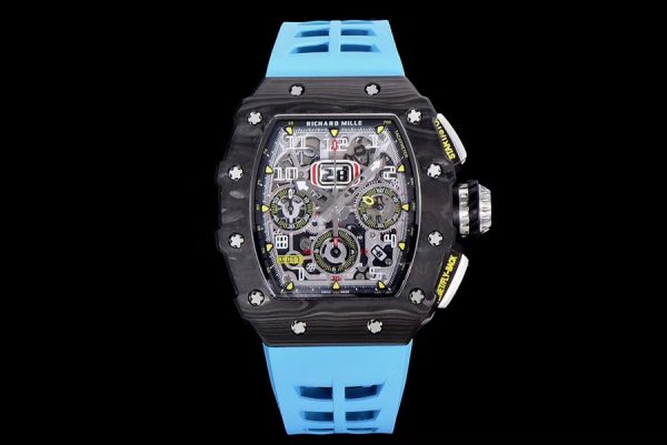 Richard Mille Super Clone RM 011 Blue Strap Open Face Numerals