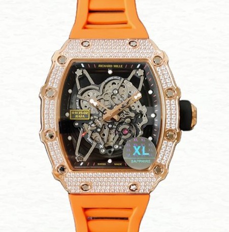 Richard Mille Super Clone RM35-02 Mechanical Men Rubber Band Watch Diamond Bezel