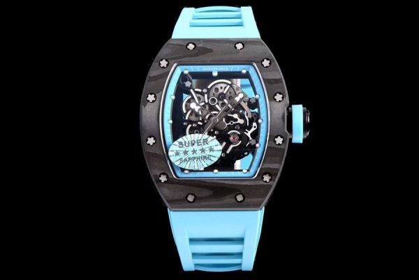 Richard Mille Super Clone RM 055 Blue Rubber Strap Carbon Fiber Case
