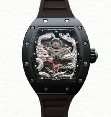 Richard Mille Super Clone RM57-01 Men Mechanical Rubber Band Silver Dragon and Phoenix Dial